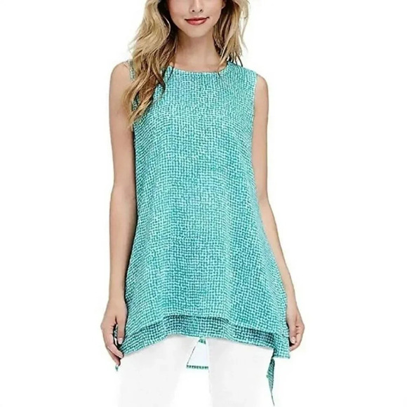 Fever Tops - Fever Teal Blue & White Double Layer Sleeveless Blouse in Size XL